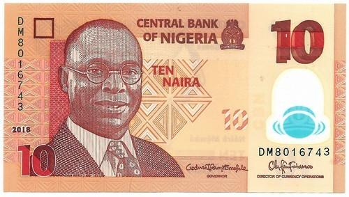Nigerija. 10 nairų ( 2016 ) UNC